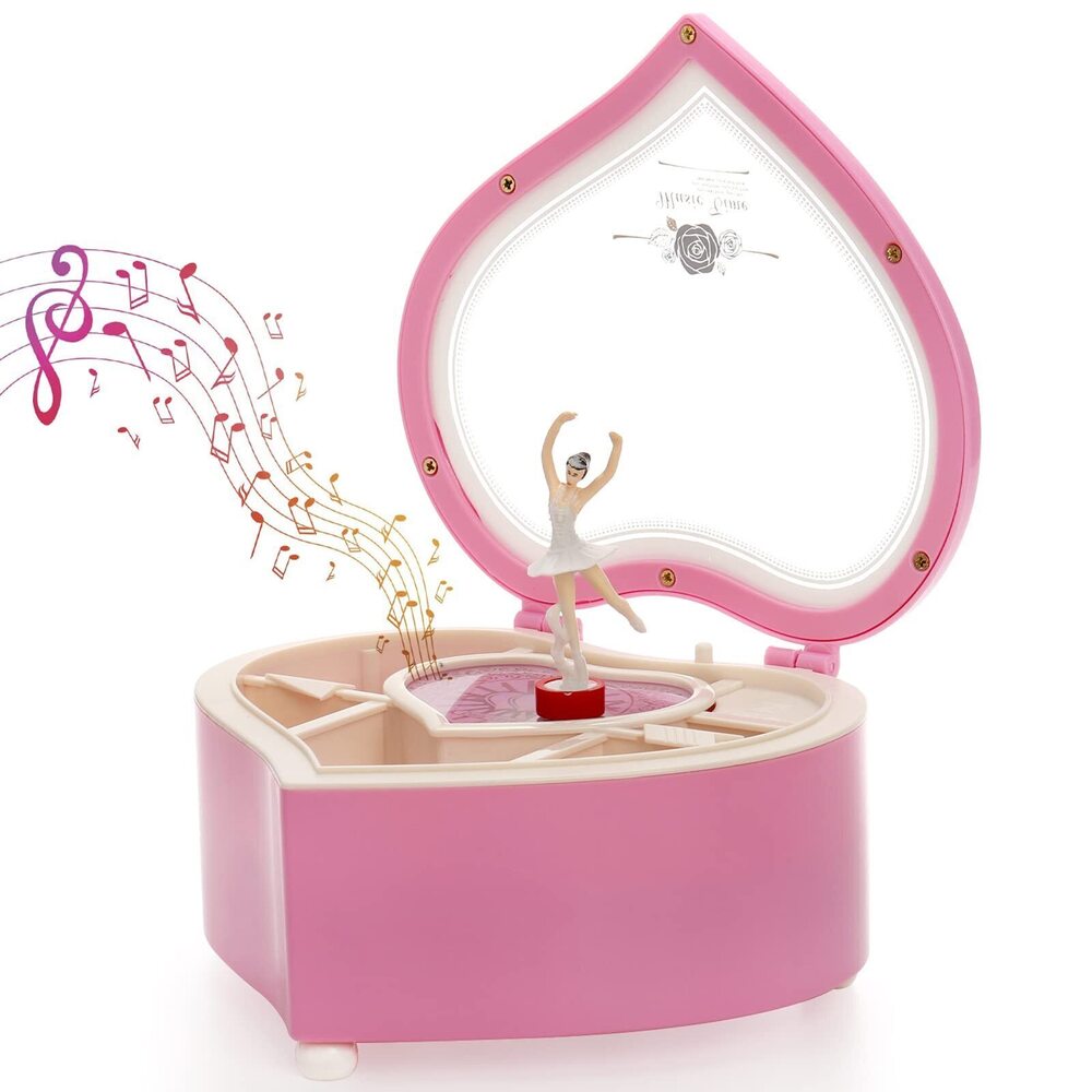 7020 Ballerina Music Box for Mother's Day Gift, Pink Heart Rotating Dancing